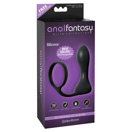 Pipedream Anal Fantasy Elite Collection Ass-Gasm Pro Vibrating Cockring & Plug Black - Not Very Vanilla