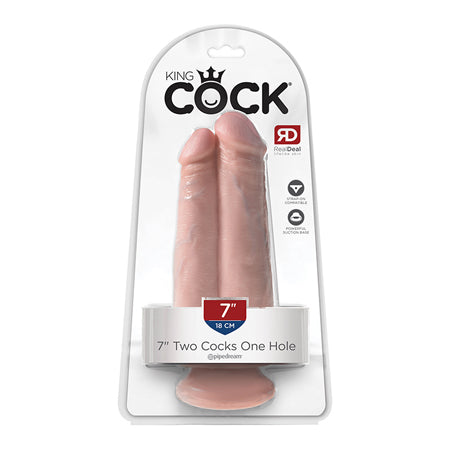 Pipedream King Cock 7 in. Two Cocks One Hole Dual Dildo With Suction Cup Beige - Not Very Vanilla