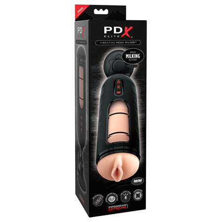 PDX Elite Vibrating Mega Milker Rechargeable Stroker With Hands-Free Suction Cup Beige/Black - Not Very Vanilla