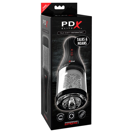 PDX Elite Talk Dirty Rotobator Rechargeable Rotating Masturbator Clear/Black - Not Very Vanilla