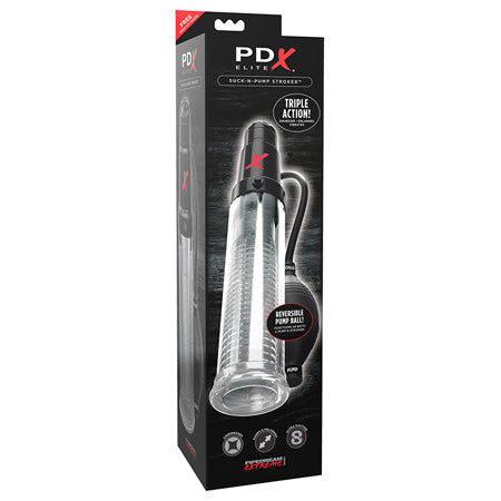 PDX Elite Suck-N-Pump Vibrating Penis Pump & Stroker Clear - Not Very Vanilla