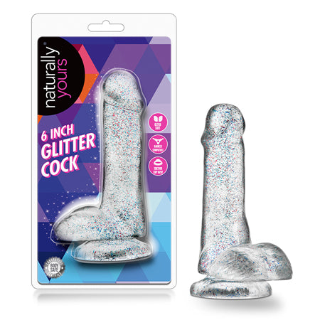 Blush Naturally Yours 6 in. Glitter Cock Realistic Dildo with Balls & Suction Cup Sparkling Clear - Not Very Vanilla