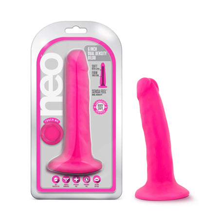 Blush Neo 6 in. Dual Density Dildo with Suction Cup Neon Pink - Not Very Vanilla