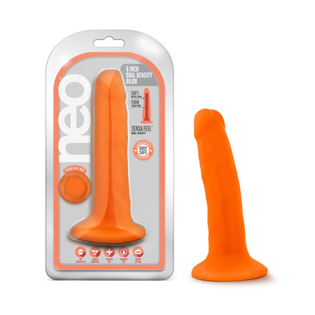 Blush Neo 6 in. Dual Density Dildo with Suction Cup Neon Orange - Not Very Vanilla