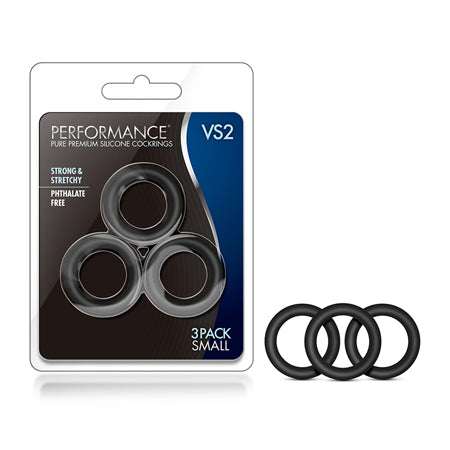 Blush Performance VS2 Pure Premium Silicone Cockrings 3-Pack Small Black - Not Very Vanilla