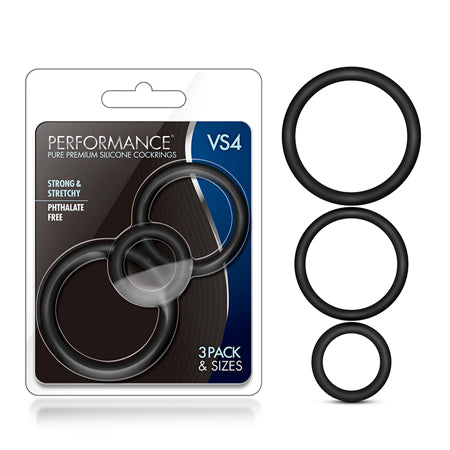 Blush Performance VS4 Pure Premium Silicone Cockrings 3-Pack Set Black - Not Very Vanilla