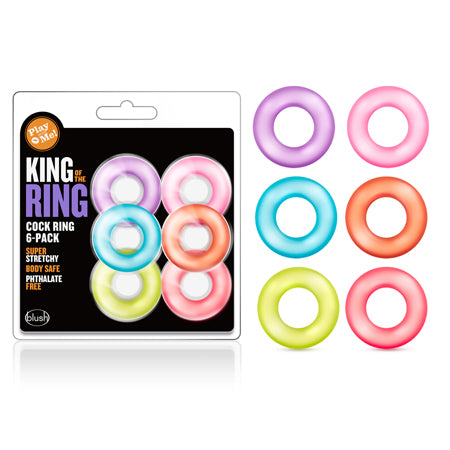 Blush Play with Me King of the Ring Cockring 6-Pack Assorted Colors - Not Very Vanilla