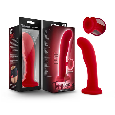 Blush Temptasia Jezebel 6 in. Curved Silicone Dildo with Heart-Shaped Suction Cup Crimson - Not Very Vanilla