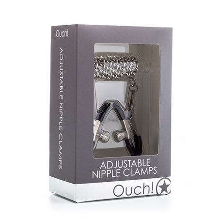 Ouch! Adjustable Metal Nipple Clamps With Chain Silver - Not Very Vanilla