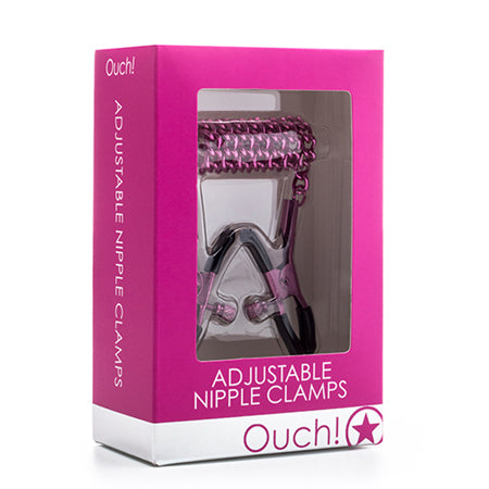 Ouch! Adjustable Metal Nipple Clamps With Chain Pink - Not Very Vanilla