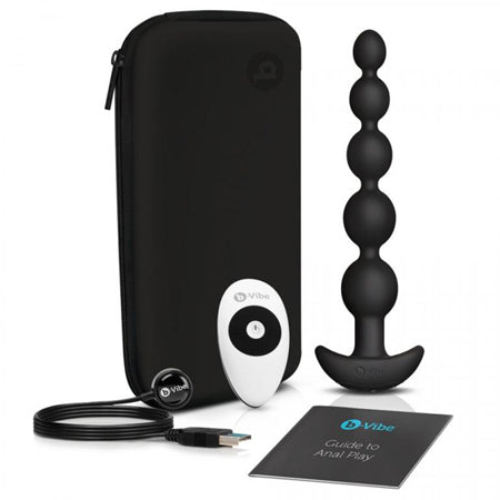 b-Vibe Cinco Rechargeable Remote-Controlled Vibrating Anal Beads Plug Black - Not Very Vanilla