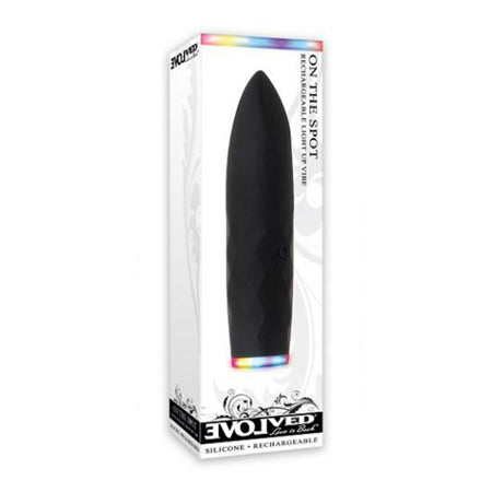 Evolved On The Spot Light-Up Rechargeable Silicone Bullet Vibrator Black - Not Very Vanilla