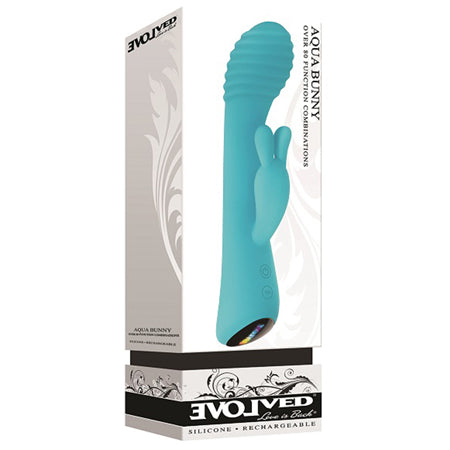 Evolved Aqua Bunny Rechargeable Silicone Rabbit Vibrator Teal - Not Very Vanilla