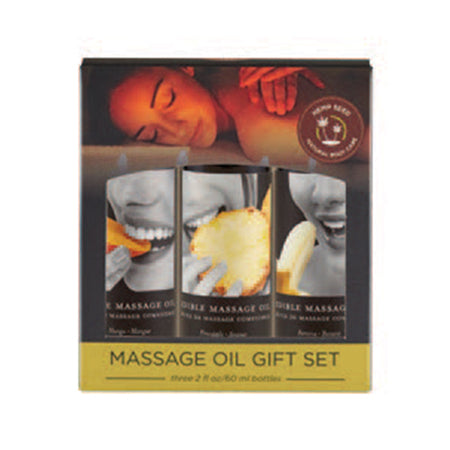 Earthly Body Edible Massage Oil Gift Set: 2oz Mango,2oz Banana & 2oz Pineapple - Not Very Vanilla