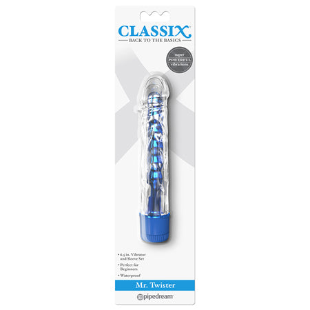 Pipedream Classix Mr. Twister 6.5 in. Vibrator and Sleeve Set Blue - Not Very Vanilla