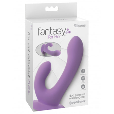 Pipedream Fantasy For Her Duo Pleasure Wallbang-Her Rechargeable Silicone Dual Stimulator With Suction Cup Purple - Not Very Vanilla