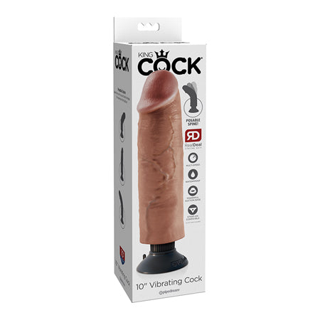 Pipedream King Cock 10 in. Vibrating Cock Poseable Dildo With Suction Cup Tan - Not Very Vanilla