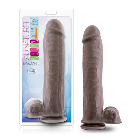 Blush Au Naturel Big John 11.5 in. Posable Dual Density Dildo with Balls & Suction Cup Brown - Not Very Vanilla