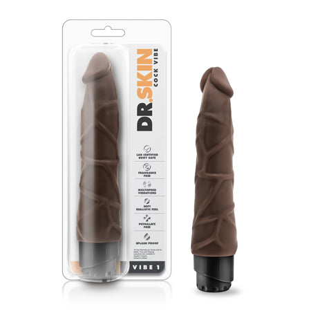 Blush Dr. Skin Vibe 1 Realistic 9 in. Vibrating Dildo Brown - Not Very Vanilla