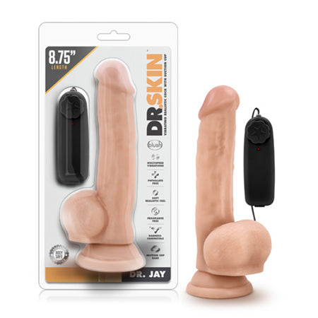 Blush Dr. Skin Dr. Jay Realistic 8.75 in. Vibrating Dildo with Balls & Suction Cup Beige - Not Very Vanilla