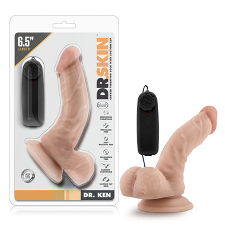 Blush Dr. Skin Dr. Ken Realistic 6.5 in. Vibrating Dildo with Balls & Suction Cup Beige - Not Very Vanilla