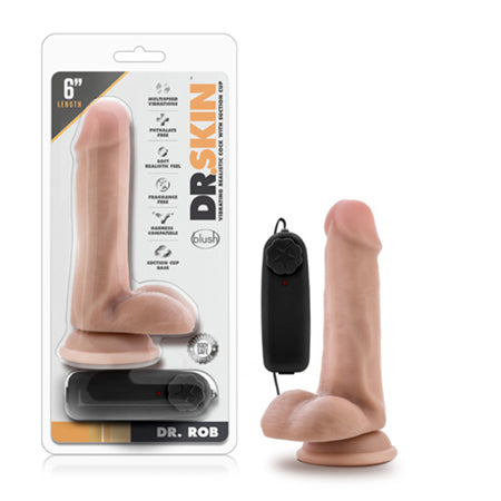 Blush Dr. Skin Dr. Rob Realistic 6 in. Vibrating Dildo with Balls & Suction Cup Beige - Not Very Vanilla