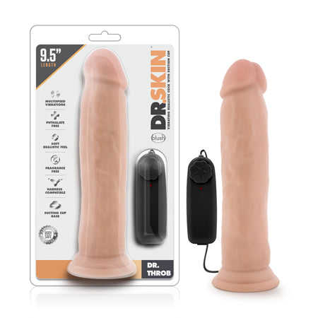 Blush Dr. Skin Dr. Throb Realistic 9.5 in. Vibrating Dildo with Suction Cup Beige - Not Very Vanilla