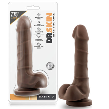 Blush Dr. Skin Basic 7 Realistic 7.75 in. Dildo with Balls & Suction Cup Brown - Not Very Vanilla