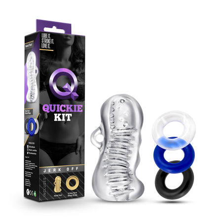 Quickie Kit Jerk Off Stroker & 3-Piece Cockring Set Clear - Not Very Vanilla