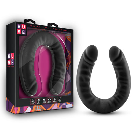 Blush Ruse Realistic 18 in. Silicone Slim Double Dildo Black - Not Very Vanilla