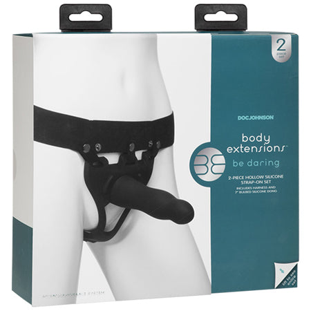 Be Daring Body Extensions Hollow Slim Dong Strap-On 2-Piece Set Black - Not Very Vanilla