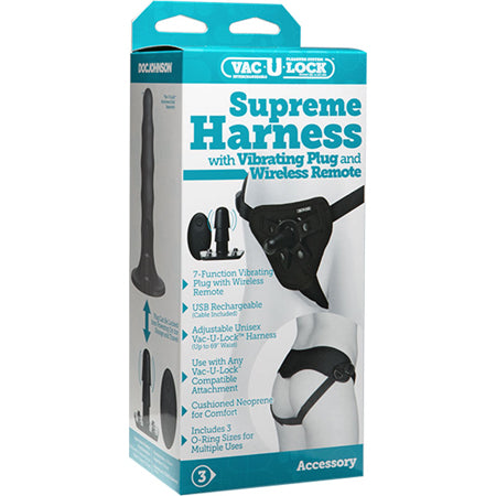 Vac-U-Lock Supreme Harness With Vibrating Plug Black - Not Very Vanilla