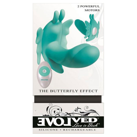 Evolved The Butterfly Effect Rechargeable Remote-Controlled Dual Stimulator Teal - Not Very Vanilla