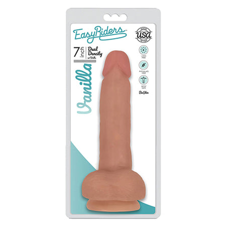 Curve Toys Easy Riders 7 in. Dual Density Dildo with Balls & Suction Cup Beige - Not Very Vanilla