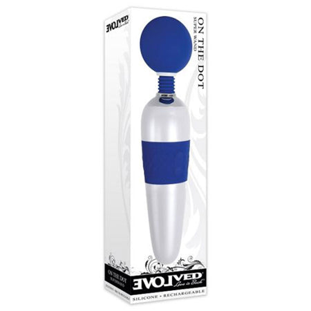 Evolved On The Dot Rechargeable Silicone Flexible Head Wand Vibrator Blue/White - Not Very Vanilla