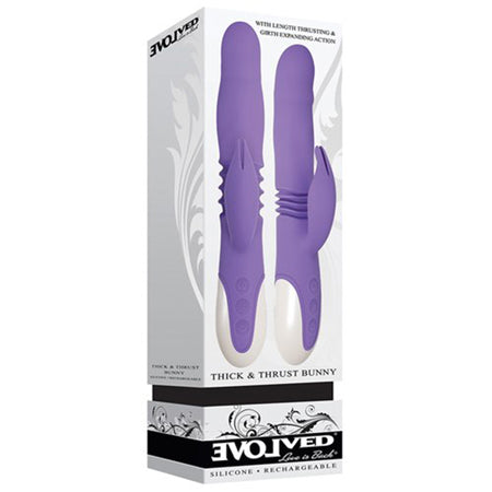 Evolved Thick & Thrust Bunny Rechargeable Thrusting Silicone Rabbit Vibrator Purple - Not Very Vanilla