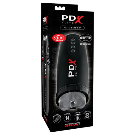 PDX Elite Motobator 2 Rechargeable Thrusting Vibrating Masturbator Clear/Black - Not Very Vanilla