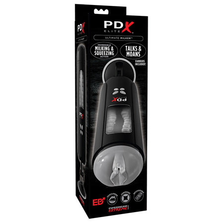 PDX Elite Ultimate Milker Gyrating Suction Stroker With Audio and Suction Cup Clear/Black - Not Very Vanilla