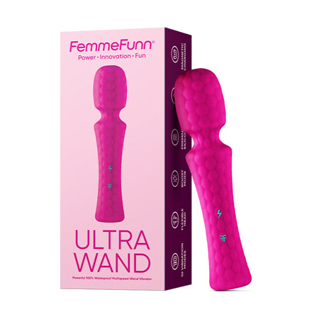 FemmeFunn Ultra Wand Rechargeable Flexible Textured Silicone Vibrator Pink - Not Very Vanilla