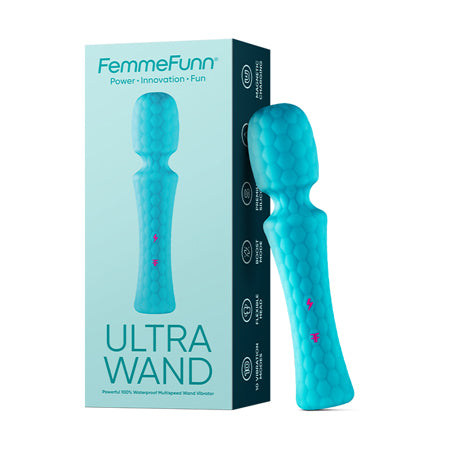 FemmeFunn Ultra Wand Rechargeable Flexible Textured Silicone Vibrator Turquoise - Not Very Vanilla