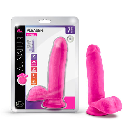 Blush Au Naturel Bold Pleaser 7 in. Posable Dual Density Dildo with Balls & Suction Cup Pink - Not Very Vanilla