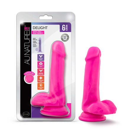 Blush Au Naturel Bold Delight 6 in. Posable Dual Density Dildo with Balls & Suction Cup Pink - Not Very Vanilla