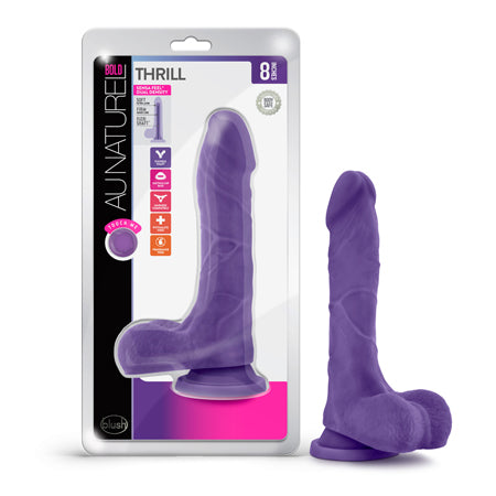 Blush Au Naturel Bold Thrill 8.5 in. Posable Dual Density Dildo with Balls & Suction Cup Purple - Not Very Vanilla