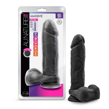 Blush Au Naturel Bold Massive 9 in. Posable Dual Density Dildo with Balls & Suction Cup Black - Not Very Vanilla