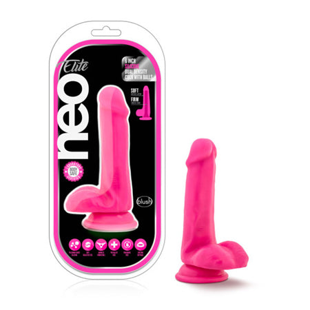 Blush Neo Elite 6 in. Silicone Dual Density Dildo with Balls & Suction Cup Neon Pink - Not Very Vanilla