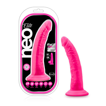 Blush Neo Elite 7.5 in. Silicone Dual Density Dildo with Suction Cup Neon Pink - Not Very Vanilla