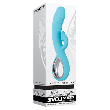 Evolved Triple Infinity Rechargeable Heating Suction Silicone Dual Stimulator Blue - Not Very Vanilla