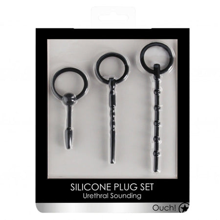 Ouch! Urethral Sounding 3-Piece Silicone Plug Set Black - Not Very Vanilla