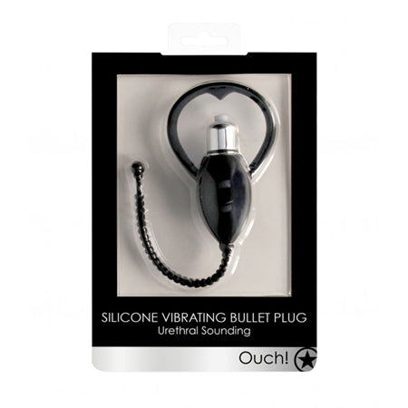 Ouch! Urethral Sounding Silicone Vibrating Bullet Plug Black - Not Very Vanilla