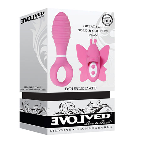 Evolved Double Date Rechargeable Silicone Vibrating Anal Plug and Clit Stimulator Couples Set Pink - Not Very Vanilla